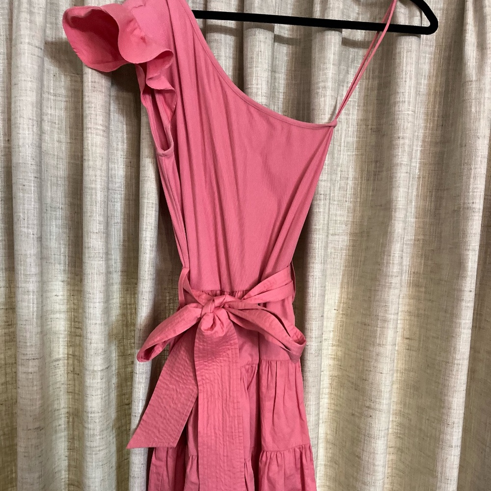 Anthropologie One Shoulder Pink Dress with bow tie
